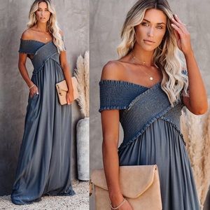 Vici Yarrow Pocketed Off Shoulder Maxi Dress